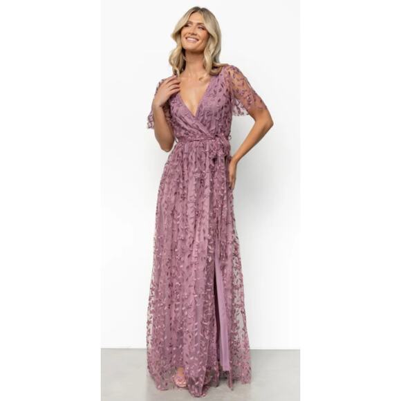 BALTIC BORN Marseille Embossed Floral Lace Maxi Dress, Pink Wedding Guest | S - Picture 1 of 11